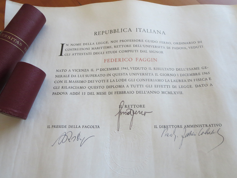 Image of Federico's laurea document